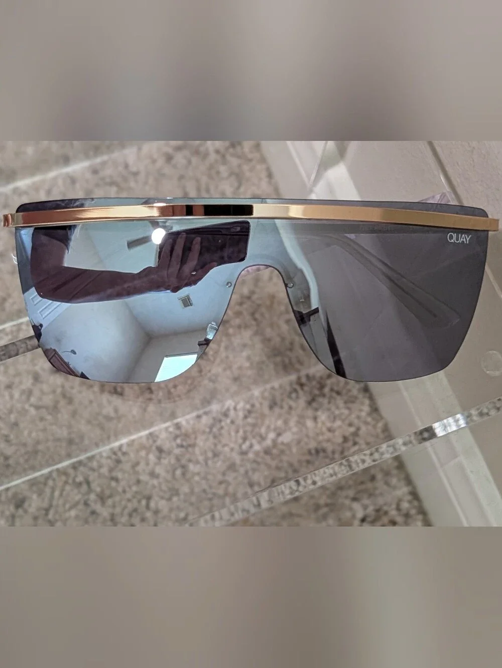 Quay Australia Women's Shield Sunglasses in Gold with Black Lenses